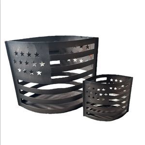 2 pc American Flag Cutout Metal Garden or Candle Holder Decor
